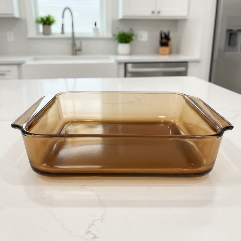Anchor Hocking Fire-King Square Amber Baking Dish #435, Vintage Brown Bakeware‎
